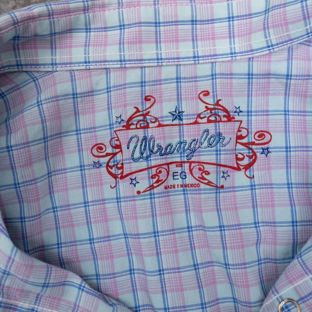 Wrangler Western Snap Shirt Womens Large Blue Pink Plaid Excellent Long Sleeve - Picture 3 of 9